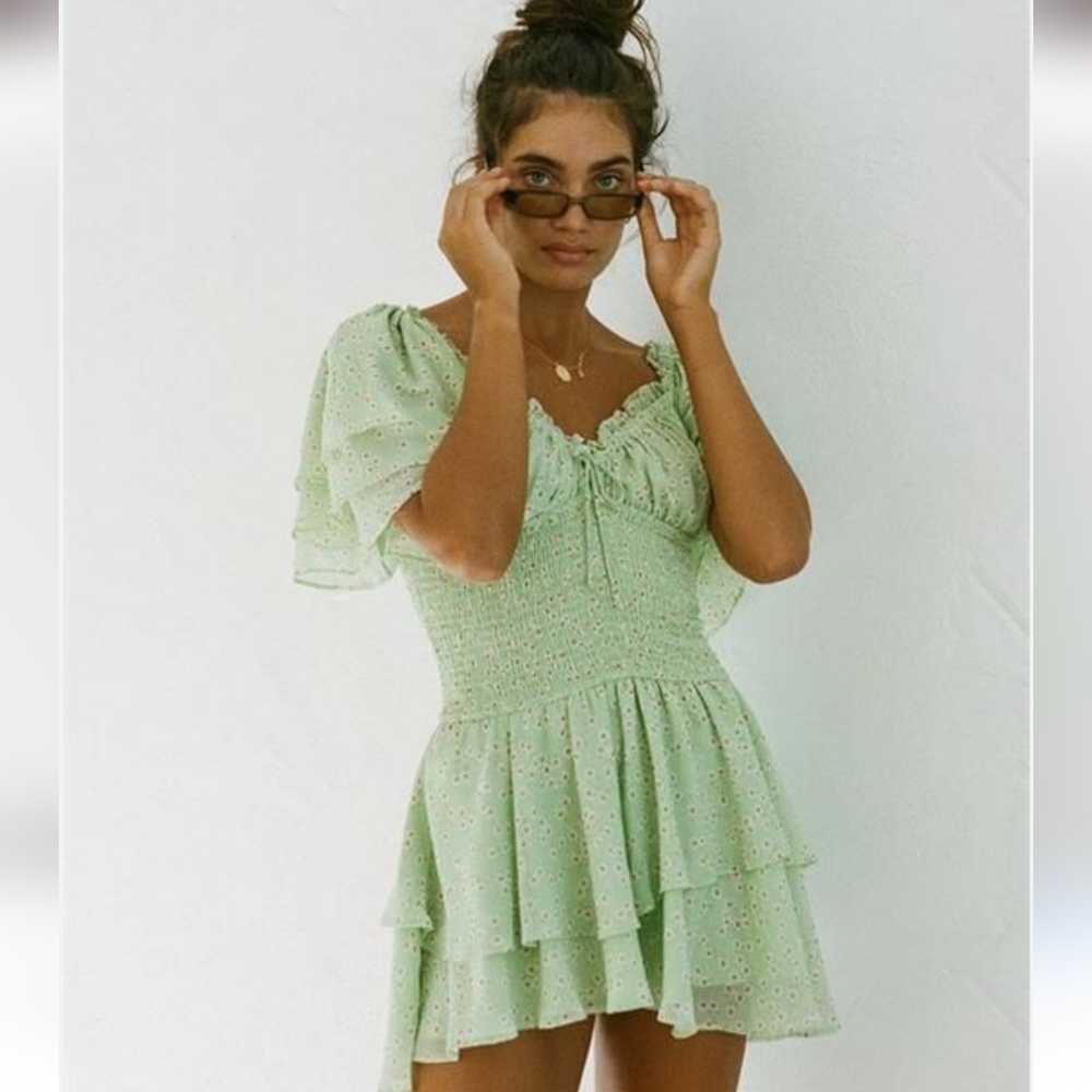 Sabo Skirt Light Green Floral Dress